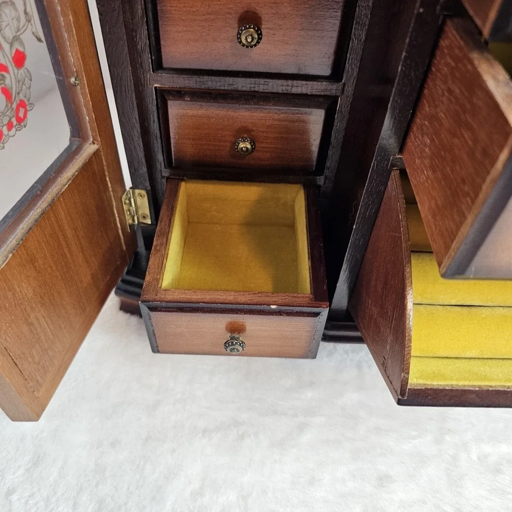 Vintage Wooden Jewelry Box Cabinet